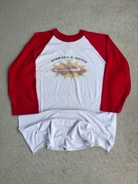 Vintage Soffe White Tee with Red Ribbed Collar